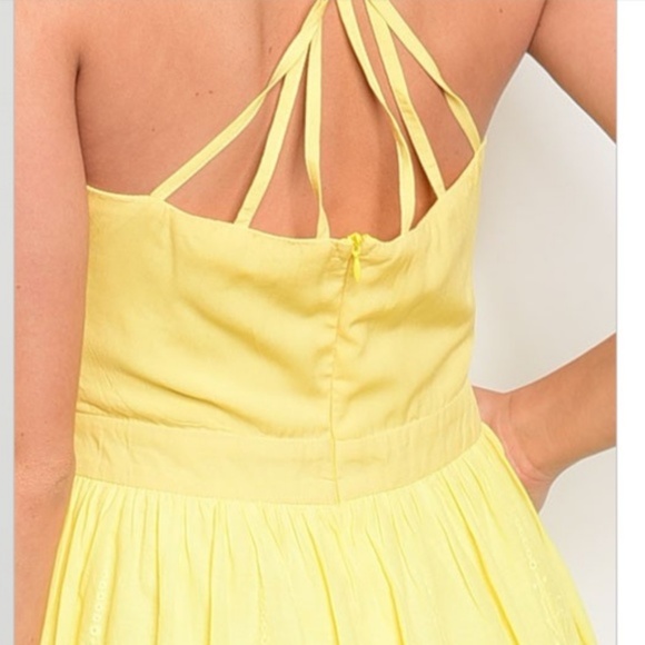 NWT Pale Yellow Cage Bust Lace Hem Strap Sundress - Picture 3 of 4